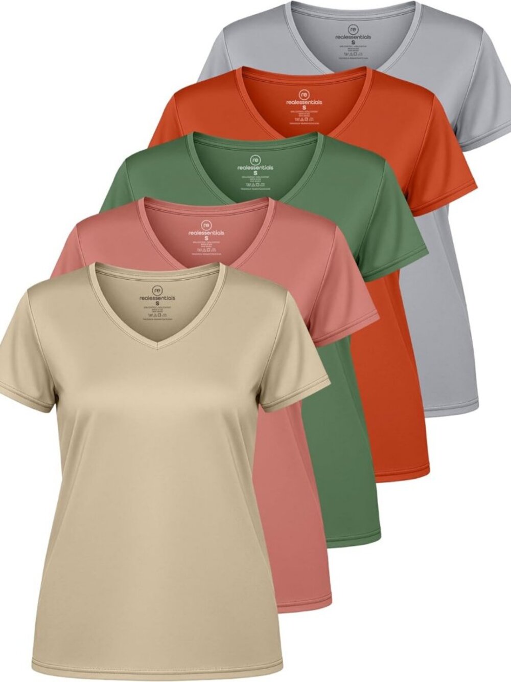 5 Pack Women's Dry-Fit V Neck Tee - Short Sleeve Workout Yoga Top, Plus Size
